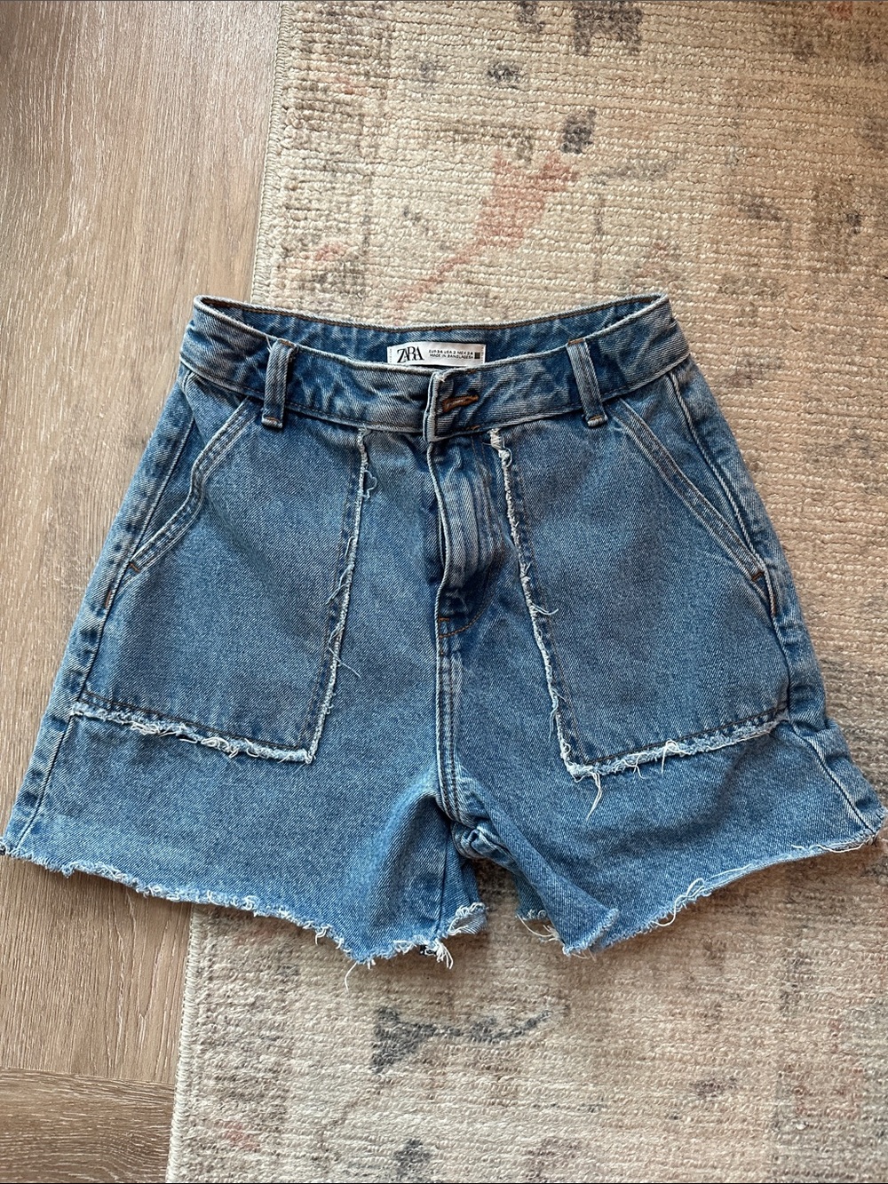 Zara Distressed Blue Denim High-Waist Shorts